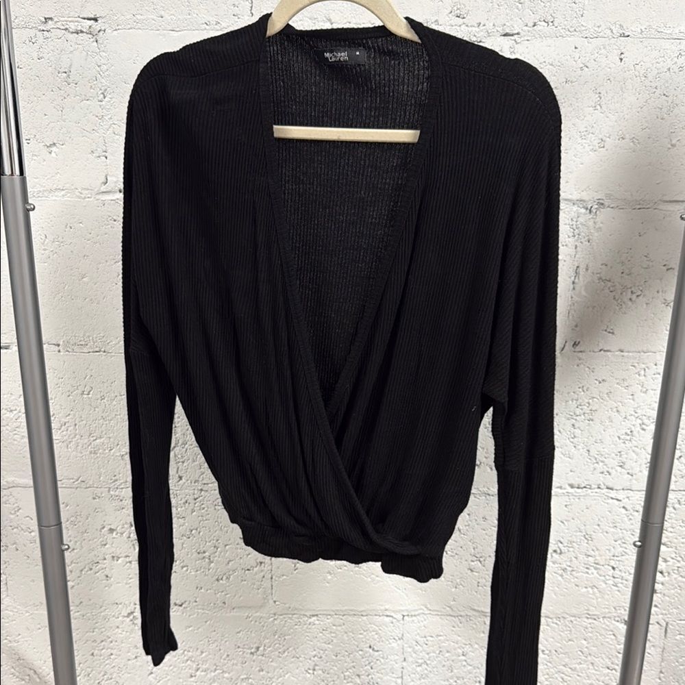 Black Ribbed Wrap Cardigan - Michael Lauren - Size Medium - Worn Once